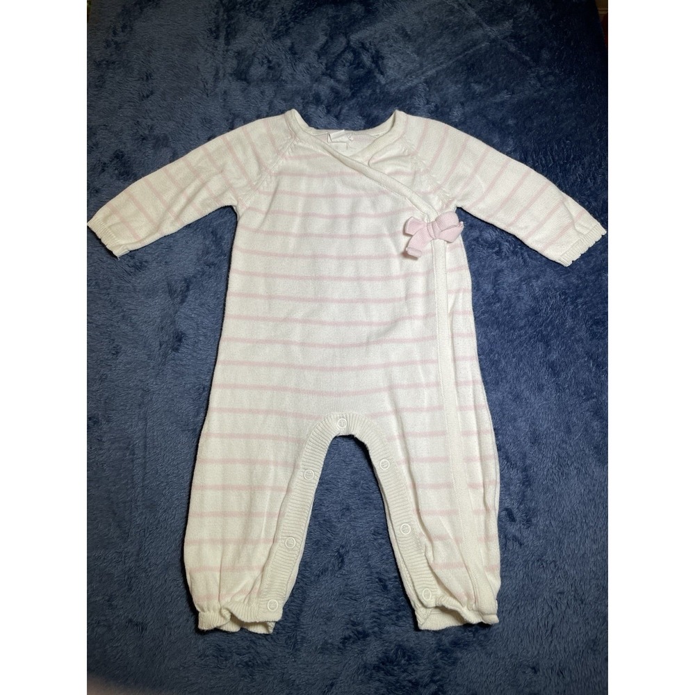 Mud Pie Pink Stripe Bow Converter‎ Coverall Romper Outfit Long Sleeve 3-6 months